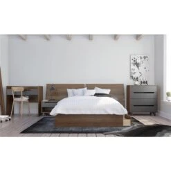 Nexera Alibi 1-Drawer Walnut And Charcoal Nightstand