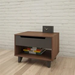 Nexera Alibi 1-Drawer Walnut And Charcoal Nightstand -Rona shop 330000197 MainImage 001 l