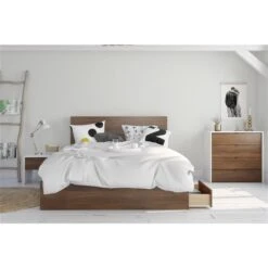 Nexera 3 Drawer Walnut 81.75-in X 62-in Queen Size Platform Bed