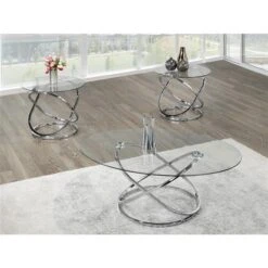 Brassex 31.5-in X 19-in Chrome Frame And Clear Glass Top 3-Piece Oval Coffee Table
