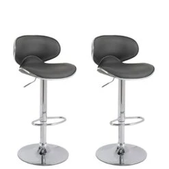 CorLiving Grey Leatherette Curved Adjustable Bar Stool (Set Of 2)