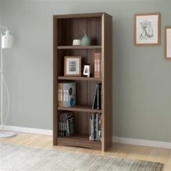 CorLiving Quadra Tall Bookcase 24 X 59-in Faux Woodgrain Finish Walnut