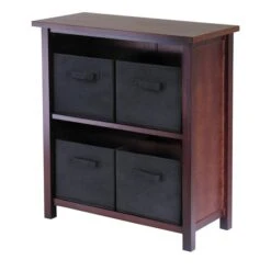 Winsome Wood Verona 28 X 30-in 2 Section Storage Shelf With 4 Baskets Walnut Black