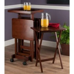 Winsome Wood Snack Table Set Wood Walnut 6 Pieces