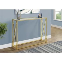 Monarch Specialties Monarch 42.25-in X 32.25-in Gold Glass Accent Table