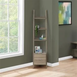 Monarch Specialties Monarch Corner Etagere With Drawer - 69-in - Wood - Dark Taupe