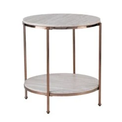 Southern Enterprises Ashling Champagne/Faux Travertine Composite Round End Table