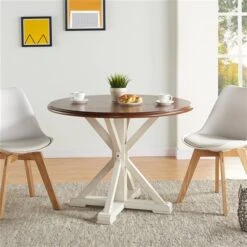 Southern Enterprises Bedelia White/Dark Brown Round Fixed Standard Wood Table With Antique White Wood Base -Rona shop 330949765 AlternateImage3 l
