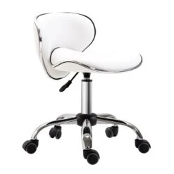 HomCom White Contemporary Ergonomic Adjustable Height Swivel PU Leather Drafting Chair