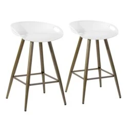 Homycasa Fiyan White And Bronze Counter Height (22-in To 26-in) Bar Stool - 2-Pack