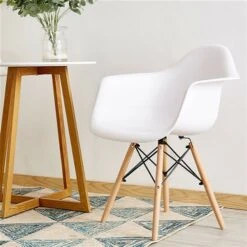 Costway White Plastic Contemporary Arm Chair With Wood Frame - Set Of 2