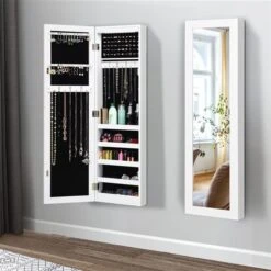 Costway White Over-The-Door Jewelry Armoire With LED Light