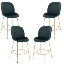 Plata Import Plata Import Larissa Green Velvet Stools With Gold Legs - Set Of 4