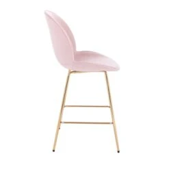Plata Import Plata Import Larissa Pink Velvet Stool With Gold Legs - Set Of 2