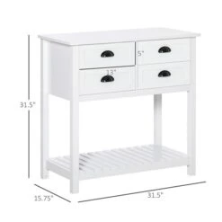 HomCom White Modern Console Table With 4 Dawers
