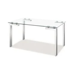 Plata Import Roca Fixed Rectangular Standard (30-in H) Glass Table With Silver Stainless Steel Base