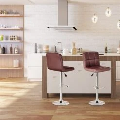 Costway Brown Adjustable Height Upholstered Swivel Bar Stools - Set Of 2 -Rona shop 330999574 AlternateImage4 l
