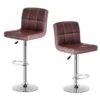 Costway Brown Adjustable Height Upholstered Swivel Bar Stools - Set Of 2