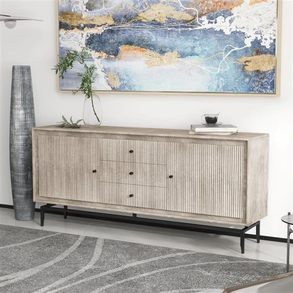 Gild Design House Camilo 3-Door Grey/Brown Mango Wood Sideboard - 69-in 4 Gild Design House Camilo 3-Door Grey/Brown Mango Wood Sideboard - 69-in - Image 2
