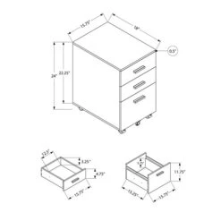 Monarch Specialties Brown Faux Wood 3-Drawer File Cabinet