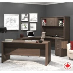 Bestar Logan 66-in U Or L-Desk With Pedestal And Hutch - Antigua
