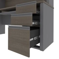 Bestar Prestige + 72-in L-Shaped Desk With Pedestal And Hutch - Bark Grey And Slate