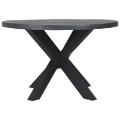 WHI Distressed Grey Wood Round Fixed Standard (30-in H) Table With Black Metal Base
