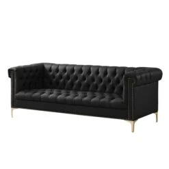 Inspired Home Ramona Modern Black/Gold Faux Leather Sofa