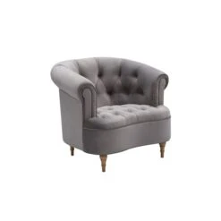 Inspired Home Shabby Chic Ismail Upholstered Button Tufted Grey Velvet Accent Chair