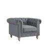 Inspired Home Shabby Chic Macey Chesterfield Club Button Tufted Linen Dark Grey Chair
