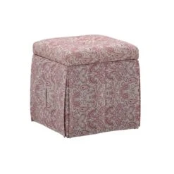 Inspired Home Jakayla Modern Paisley Red Linen Square Integrated Storage Ottoman