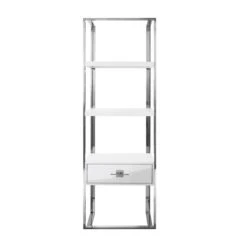 Inspired Home Nicole Miller Maui Bookshelf With 1 Drawer And 3 Shelves In White/Chrome