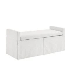 Inspired Home Cierra Modern Pure White Linen Storage Accent Bench