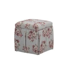 Inspired Home Jakayla Modern Manor Floral Linen Square Integrated Storage Ottoman