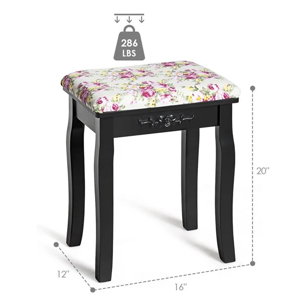 Costway 16-in W X 20-in H Black Rectangular Makeup Vanity Stool With Padded Cushion 6 Costway 16-in W X 20-in H Black Rectangular Makeup Vanity Stool With Padded Cushion - Image 4