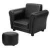 Costway 16-in Black Upholstered Kids Accent Chair With Round Ottoman