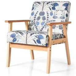 Costway Modern Blue Floral Linen Accent Chair