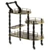 Fabulaxe 29.5-in X 15.75-in X 36.5-in Black/Gold Wood Base Service Cart