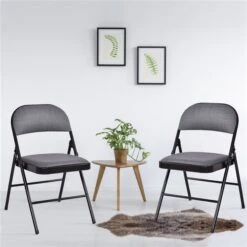 Costway Indoor Black Metal Upholstered Standard Folding Chair - 4-Pack