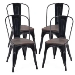 Costway Black Contemporary Side Chair With Metal Frame - Set Of 4