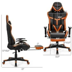 Costway Orange/Black Contemporary Ergonomic Adjustable Height Swivel Gaming Chair