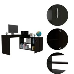 FM Furniture Dallas 59.6-in W Black L-shaped Desk