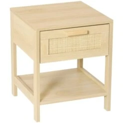 HOMCOM Natural Wooden Nightstand