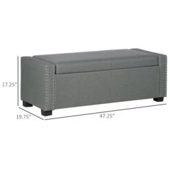 HOMCOM Modern Light Grey Cotton Rectangle Integrated Storage Ottoman