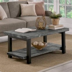 Alaterre Pomona 42-in Metal And Wood Coffee Table - Slate Grey