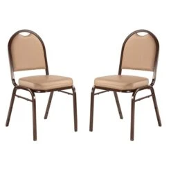 National Public Seating 9200 Series Beige Vinyl Traditional Stackable Chairs With Mocha Frame - Set Of 2