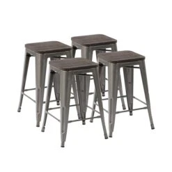 Homycasa Zolnes Silver Metal And Wood Counter Height (22-in To 26-in) Bar Stools - 4-Pack
