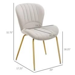 HomCom Contemporary Cream White Polyester Upholstered Dining Chairs With Metal Frame - Set Of 2