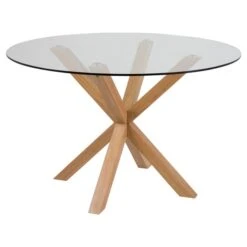 Actona Heaven Round Glass And Oak Imitation Base Dining Table
