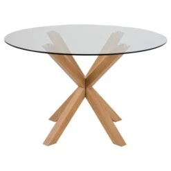Actona Heaven Round Glass And Oak Imitation Base Dining Table -Rona shop 331059817 MainImage 001 l